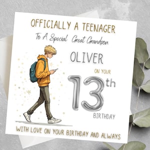 Tarjeta de cumpleaños número 13 personalizada para niños, oficialmente un adolescente, tarjeta para adolescentes para nietos, sobrinos, tarjeta de cumpleaños número 13 para nietos