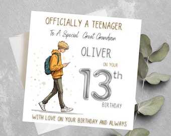 Personalised 13th Birthday Card For Boys, Officially A Teenager, Teenage Boys Card For Grandson, Nephew, 13th Birthday Card For Grandson