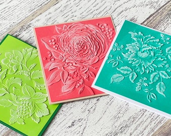 Embossed Note Card Blank 3D, embossed notecard all occasions, embossed handmade note card, Embossed floral note card blank SET OF 3