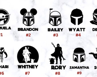 The Mandalorian Stickers, The  Mandalorian Helmet With Name Decal • Mando's Helmet Vinyl Decal, Mando's Stickers With Personalised Name