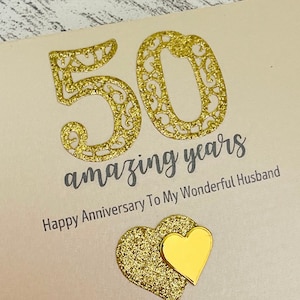 Tarjeta de aniversario de bodas de oro, tarjeta de aniversario de bodas número 50, tarjeta personalizada de aniversario de bodas de oro número 50 para esposa/esposo