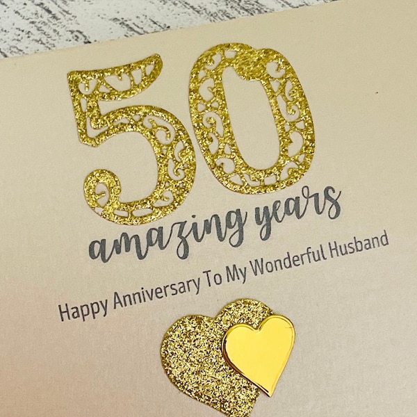 carte d'anniversaire de mariage d'or, carte d'anniversaire de mariage 50e, carte personnalisée d'anniversaire de mariage d'or 50e pour femme/mari