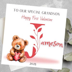 Tarjeta personalizada para el primer día de San Valentín de un nieto, tarjeta para el primer día de San Valentín de un bisnieto, regalo para el primer día de San Valentín de un hijo, tarjeta para el primer día de San Valentín de un nieto