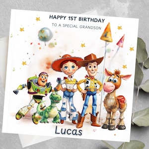 Carte d'anniversaire personnalisée Toy Story, carte d'anniversaire Toy Story pour petit-fils, fils, petit-fils 1er, 2e, 3e tout âge carte d'anniversaire personnalisée