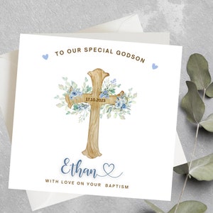 Jolie carte de baptême pour fils, carte de baptême filleul personnalisée, carte de baptême pour neveu, carte de baptême petit-fils, carte de baptême garçon personnalisée