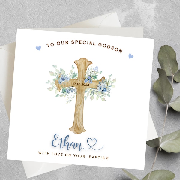 Cute Baptism Card For Son, Personalised Godson Baptism Card, Baptism Card For Nephew, Grandson Baptism Card, Personalised Boy Baptism Card