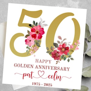 Carte d'anniversaire de mariage personnalisée en or, carte-cadeau d'anniversaire de mariage en or, anniversaire d'or, carte d'anniversaire de 50 ans pour couple