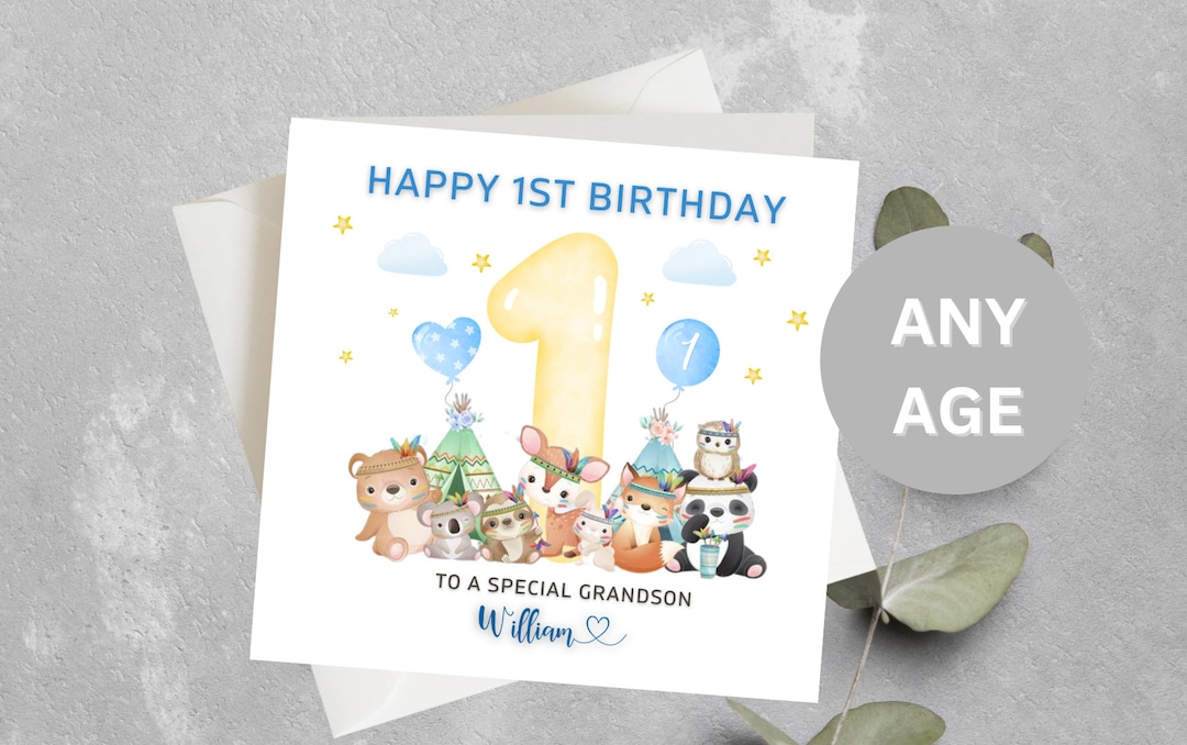 Personalised Grandson 1st Birthday Card, to A Special Grandson 1st ...
