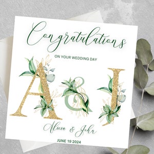 Carte personnalisée pour le jour du mariage, carte de félicitations pour le jour du mariage, carte du jour du mariage, carte de félicitations pour le mariage, carte du jour du mariage floral vert