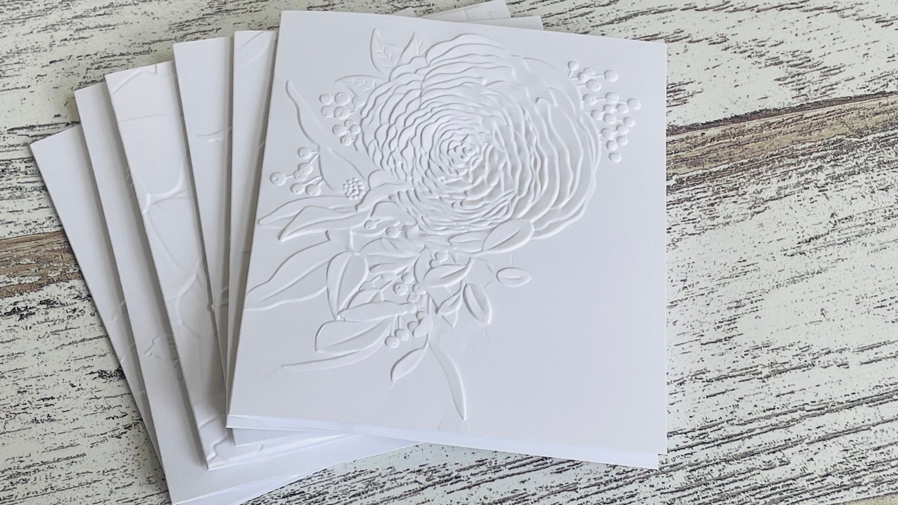 Embossed White Floral Notecards (set of 6), Embossed Note Cards All ...