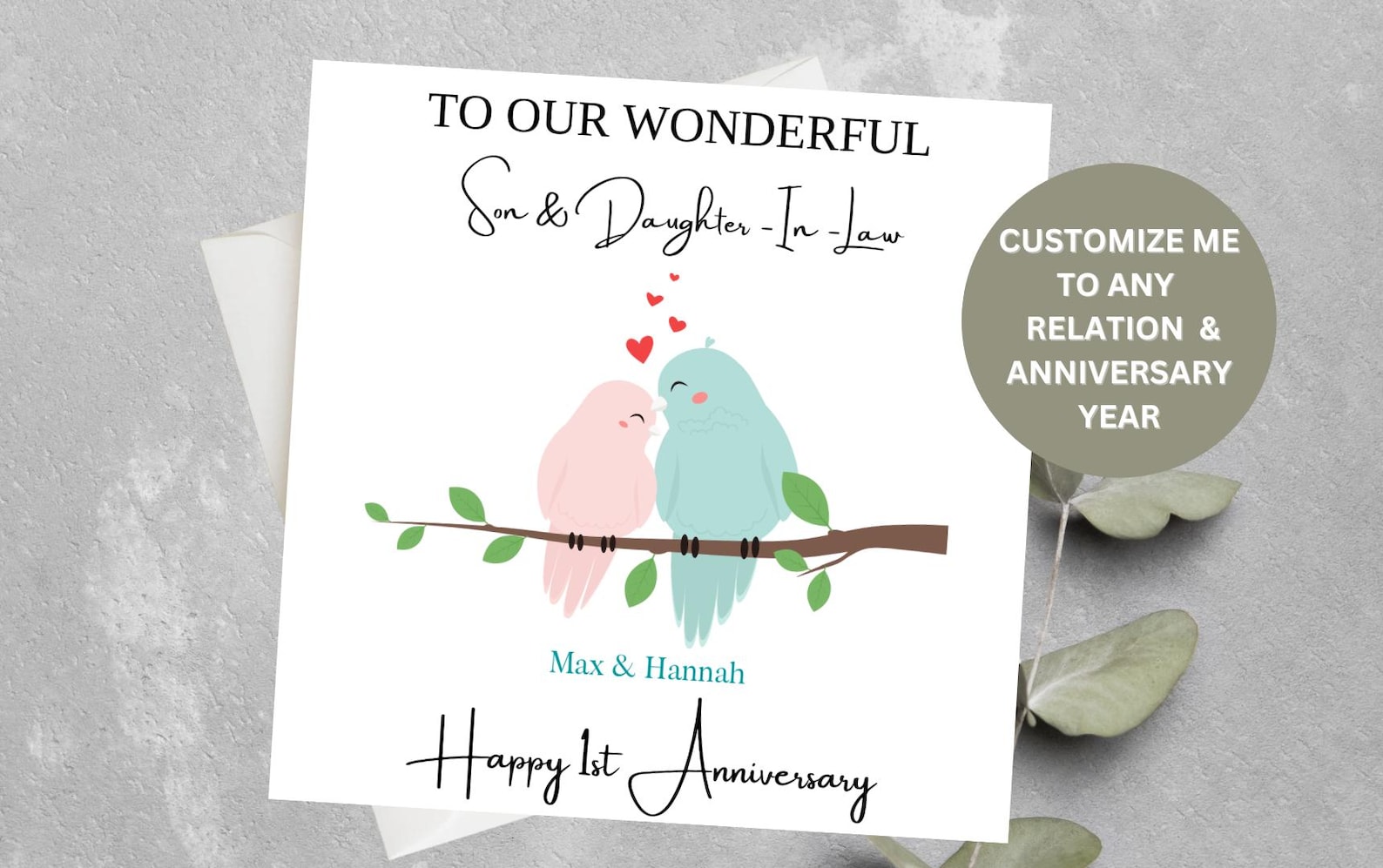 Personalised 1st Wedding Anniversary Card for Son and Daughter- In-law ...