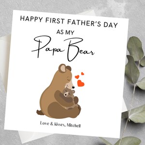 Carte personnalisée pour la fête des pères, Joyeuse 1ère fête des pères en tant que papa ours, Première fête des pères, 1er cadeau papa pour la fête des pères, 1er cadeau Papa ours
