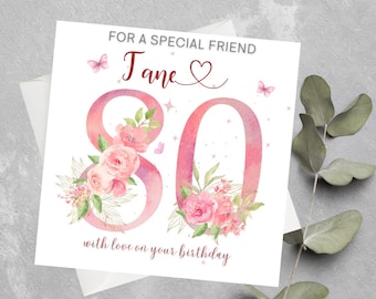 Happy 80th Birthday Card For Friend, 80th Card For Bestie, Friend, Sister, Floral 80th Birthday Card For Her, Mom, Grandma, Nonna 80th Card