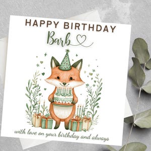 Fox Personalised Birthday Card Any Age, Red Fox Birthday Card, Cute Fox Wearing a Party Hat, Fox Birthday Card, Fox Animal Birthday Card