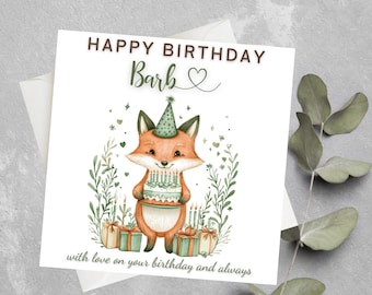Biglietto di auguri di compleanno personalizzato a forma di volpe per qualsiasi età, biglietto di auguri di compleanno a forma di volpe rossa, simpatica volpe con cappello da festa, biglietto di auguri di compleanno a forma di volpe, biglietto di auguri di compleanno a forma di animale volpe