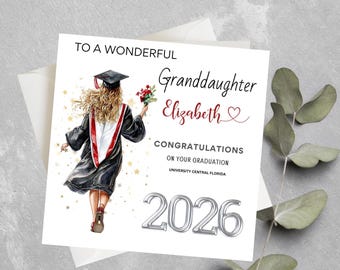 Personalised Granddaughter Graduation Card With Cap, University Graduation Card For Daughter, Granddaughter, Class of 2026 Grad Card For Her