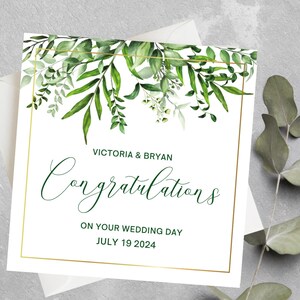 Personalized Wedding Day Card, Congrats Wedding Day Card, Wedding Day Card, Congratulations Wedding Card, Green Floral Wedding Day Card