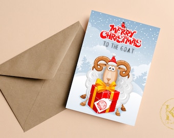 Goat Christmas Card, Cute Goat Christmas Card, Goat Merry Christmas Card, Goat Christmas Greeting Card, Goat The Christmas Card