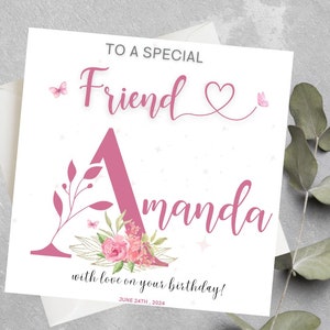 Carte d'anniversaire personnalisée pour ami, ami, nièce, soeur, maman, grand-mère, tante, carte d'anniversaire initiale pour ami, soeur, maman