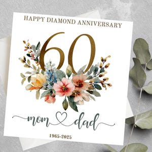Personalised 60th Anniversary Card For Parents, Diamond Wedding Anniversary Card, 60th Wedding Anniversary Card, Sixtieth Anniversary Card