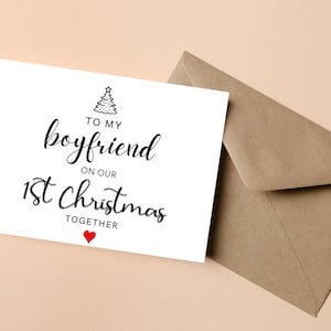 Première carte de Noël de mon petit ami, à mon petit ami lors de notre premier Noël ensemble, 1ère carte de Noël pour petit ami, couple 1ère carte de Noël