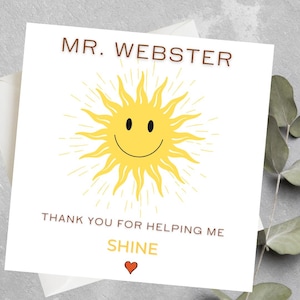 Carte de remerciement personnalisée pour professeur, carte de remerciement pour m'avoir aidé à briller, cadeau de remerciement de fin d'année pour professeur, cadeau de remerciement pour professeur