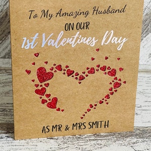 Tarjeta personalizada de Marido Esposa 1er Día de San Valentín, Para Mi increíble Esposo Esposa En Nuestro Primer Día de San Valentín, Linda 1ª Tarjeta de Día de San Valentín