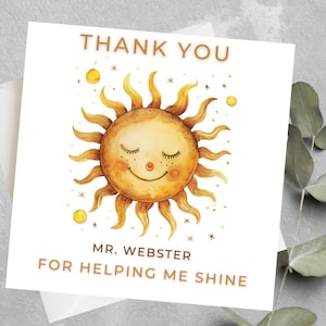 Carte de remerciement personnalisée pour professeur, carte de remerciement pour m'avoir aidé à briller, cadeau de remerciement de fin d'année pour professeur, cadeau de remerciement pour professeur
