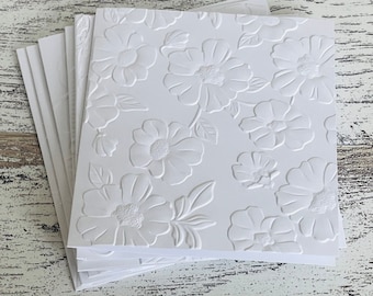 Embossed White Floral NoteCards (set of 5), Embossed Note Cards All Occasions, Embossed Notecards Blank Inside, Floral Embossed blank card