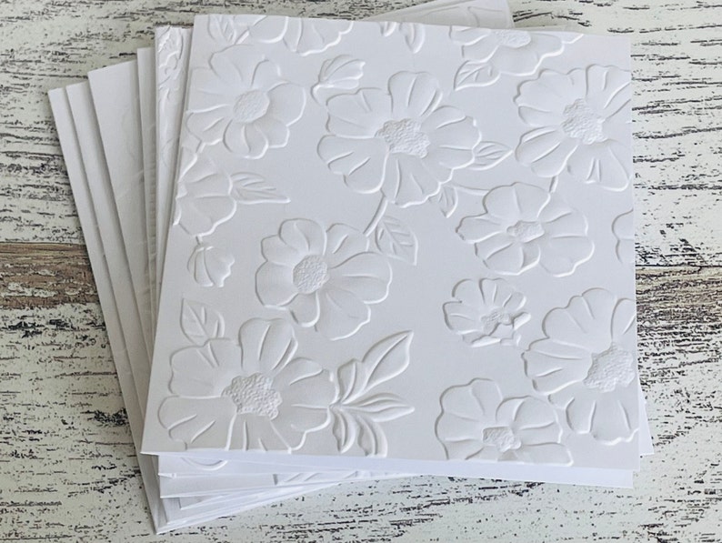 Embossed White Floral Notecards (set of 5), Embossed Note Cards All ...
