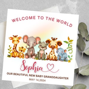 Nouvelle carte personnalisée pour bébé fille, petite-fille de bienvenue dans le monde, carte pour nouveaux parents, carte de félicitations pour nouveau bébé, cadeau pour nouveau bébé