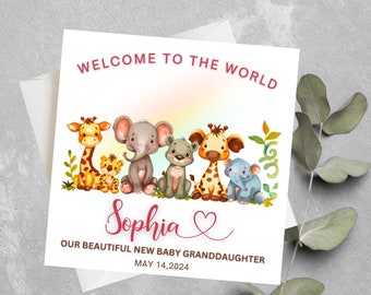 Personalised New Baby girl Card, Welcome to the world Granddaughter, New Parents Card, New baby Congratulations Card, New baby gift