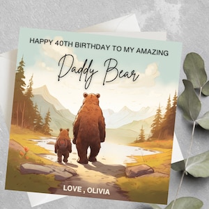 Carte d'anniversaire personnalisée papa ours, papa ours et bébé ours Jusqu'à 4 enfants, carte d'anniversaire papa ours, carte d'anniversaire pour papa ours