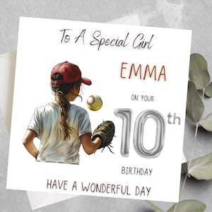 Tarjeta de cumpleaños de softbol personalizada para hija, nieta, sobrina, prima, adolescente jugando al softbol, tarjeta de cumpleaños de jugador de softbol