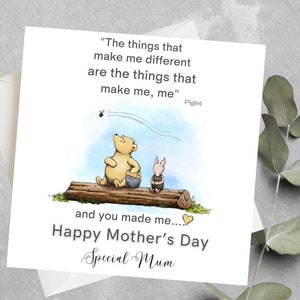 Carte de fête des mères classique sentiment Winnie l'ourson, carte de voeux citation d'amour Winnie l'ourson, carte de citation sentiment pour cadeau de fête des mères
