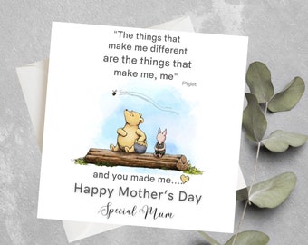 Winnie the Pooh Classic Sentiment Mothers Day Card, Winnie The Pooh Love Quote Greeting Card, Sentiment Quote Card For Mothers Day Gift
