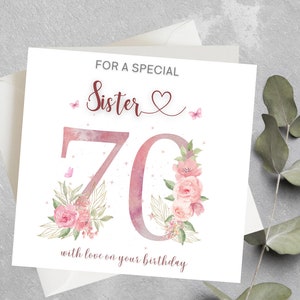 Carte de joyeux 70e anniversaire pour soeur, 70e carte d'anniversaire pour soeur, 70e anniversaire de grand-mère, femme, grand-mère, tante, amie, 70e anniversaire personnalisé pour elle