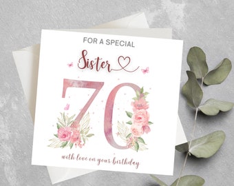 Carte de joyeux 70e anniversaire pour soeur, 70e carte d'anniversaire pour soeur, 70e anniversaire de grand-mère, femme, grand-mère, tante, amie, 70e anniversaire personnalisé pour elle