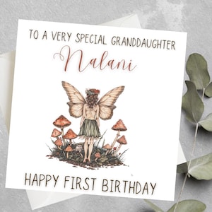 Carte d'anniversaire personnalisée de fée pour les filles, carte de premier anniversaire de fée pour petite-fille, fille, nièce, filleule, cadeau de première fée