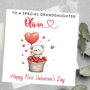 Tarjeta del primer día de San Valentín para nieta, ahijada, regalo del primer día de San Valentín para hija, tarjeta personalizada del primer día de San Valentín para nieta
