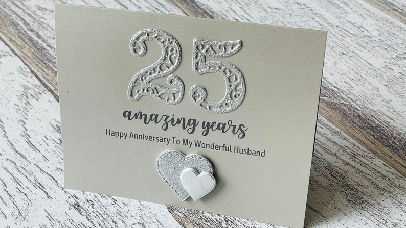 Silver Wedding Anniversary Card, Silver Anniversary Card For Husband, 25th Wedding Anniversary Card, Personalised 25th wedding anniversary image 5