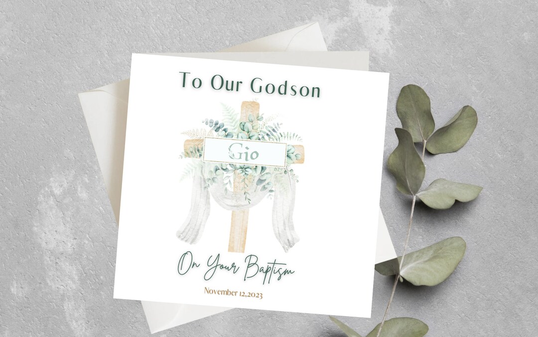 Christening Card for Grandson, Godson, Little Boy, Baptism Cross Card