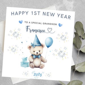 Cartão personalizado de 1º ano novo para neto, Feliz 1º ano novo para um neto especial, Cartão de 1º ano novo para neto, filho, afilhado 1º novo novo
