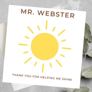 Carte de remerciement personnalisée pour professeur, carte de remerciement pour m'avoir aidé à briller, cadeau de remerciement de fin d'année pour professeur, cadeau de remerciement pour professeur