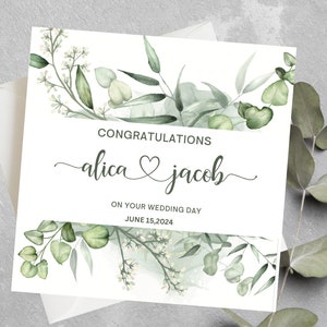 Carte de mariage personnalisée pour fille, fils, carte de jour de mariage minimaliste verte pour ami, meilleure amie, cadeau de mariage pour fils, fille