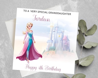 Cartão de aniversário personalizado da Frozen para neta, filha ou sobrinha de qualquer idade.