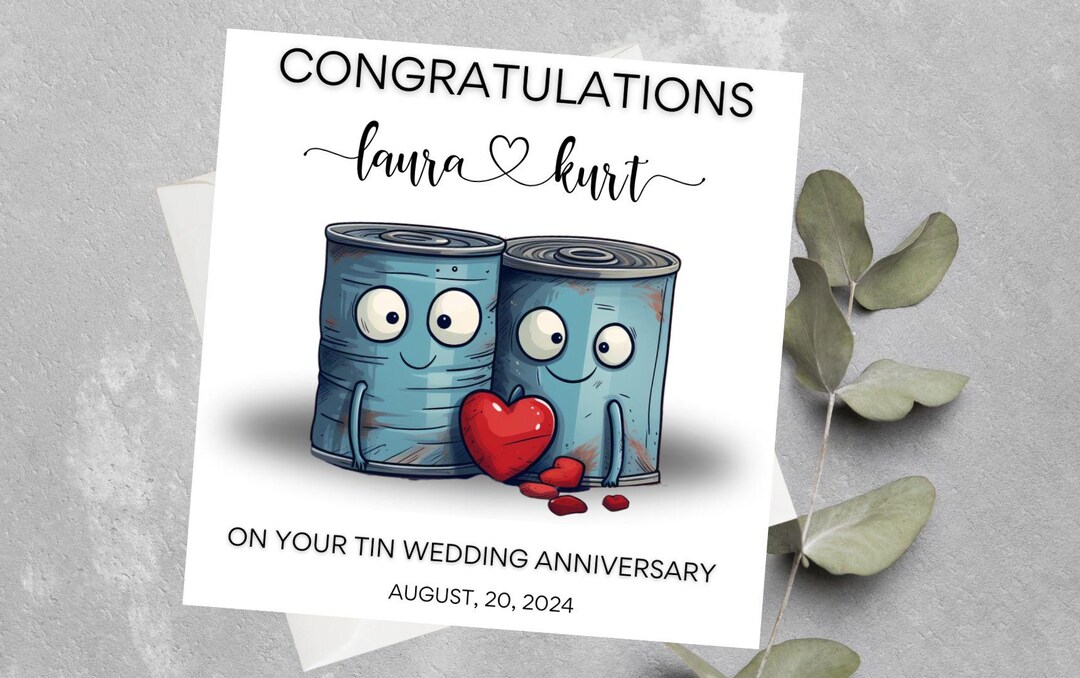 10th Wedding Anniversary Card, Tin Anniversary Card, Personalised 10th ...
