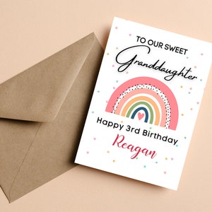 Carte d'anniversaire arc-en-ciel personnalisée de petite-fille n'importe quel âge, carte d'anniversaire de petite-fille, anniversaire d'arc-en-ciel de fille, cadeau d'anniversaire de petite-fille