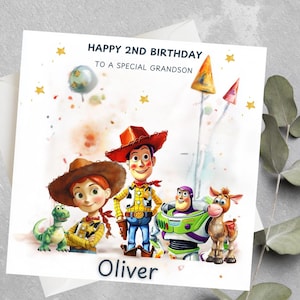 Carte d'anniversaire personnalisée Toy Story, carte d'anniversaire Toy Story pour petit-fils, fils, petit-fils 1er, 2e, 3e tout âge carte d'anniversaire personnalisée