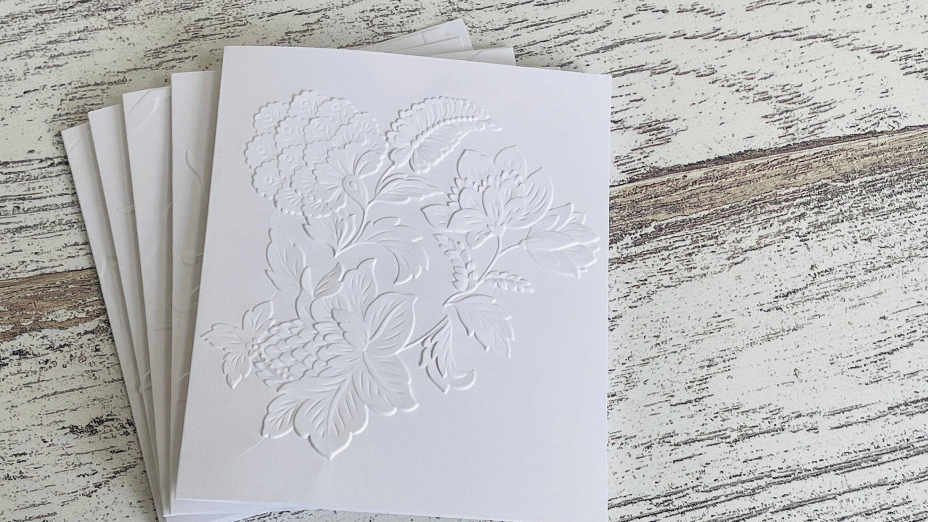 Embossed White Floral Notecards set of 6 Embossed Note - Etsy
